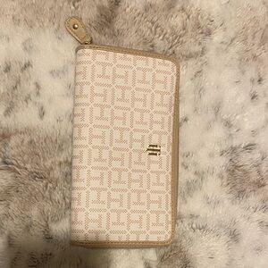 Beige Patterned Zip Wallet